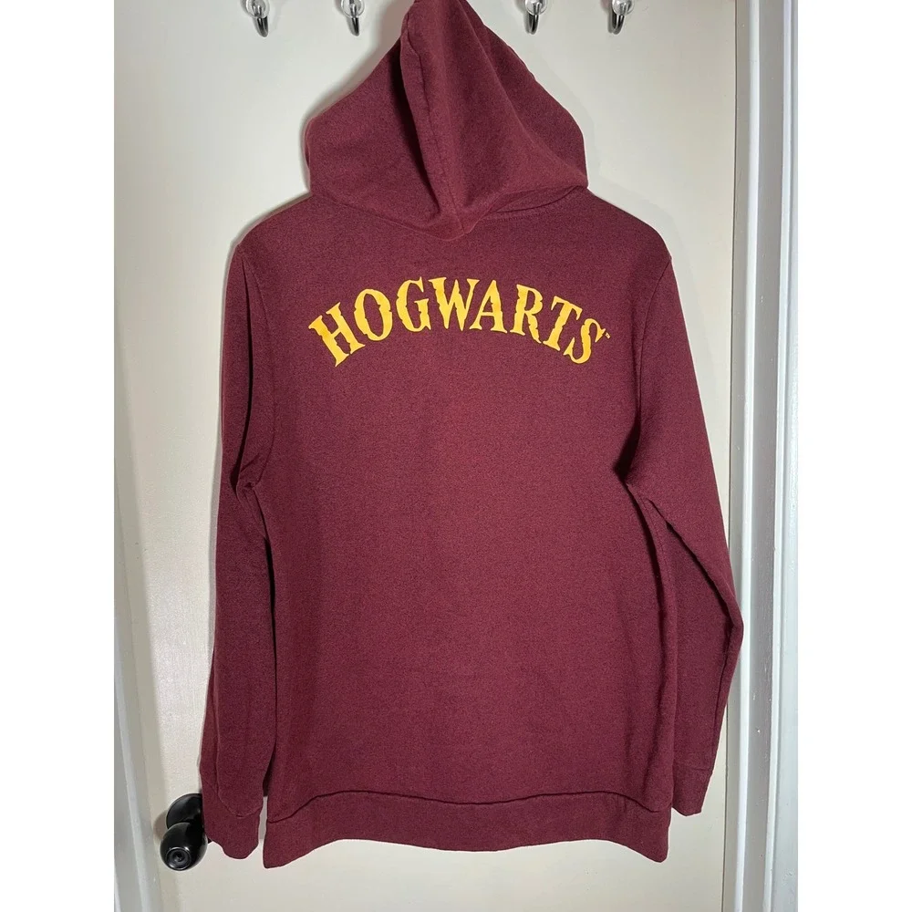 Harry Potter Hogwarts Crest Maroon Hoodie Pullover Long Sleeve Sweatshirt Size L
